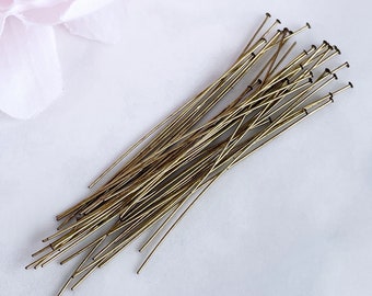 Antiqued Bronze Head Pins: 2 Inch, 26 Gauge (50 pcs)