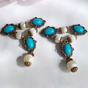 vintage jewelry findings faux pearl and turquoise necklace segment pendant links for upcycle assemblage jewelry projects