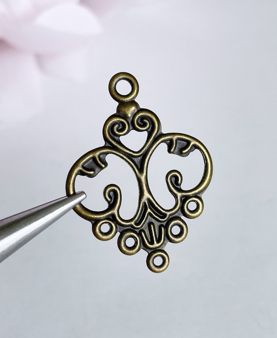 Antiqued Bronze Filigree Connector Charms: Earring Supplies (10 pcs)