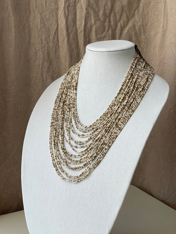 vintage seed bead multi strand statement necklace… - image 1