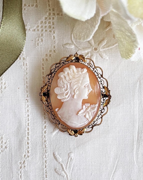 ヴィンテージ カメオ ブローチ ゴールドフィルド シェル カメオ