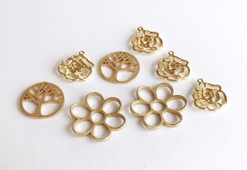 8 pcs gold flower charms gold rose charms gold tree charms flower pendants earring supplies jewelry findings