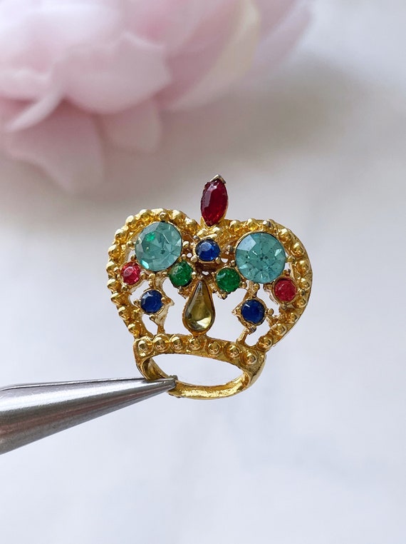 vintage crown pin colorful jeweled crown brooch mi