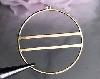 large circle pendant brass earring hoop with bar for beading 43mm round ring jewelry supply, x 2 pcs