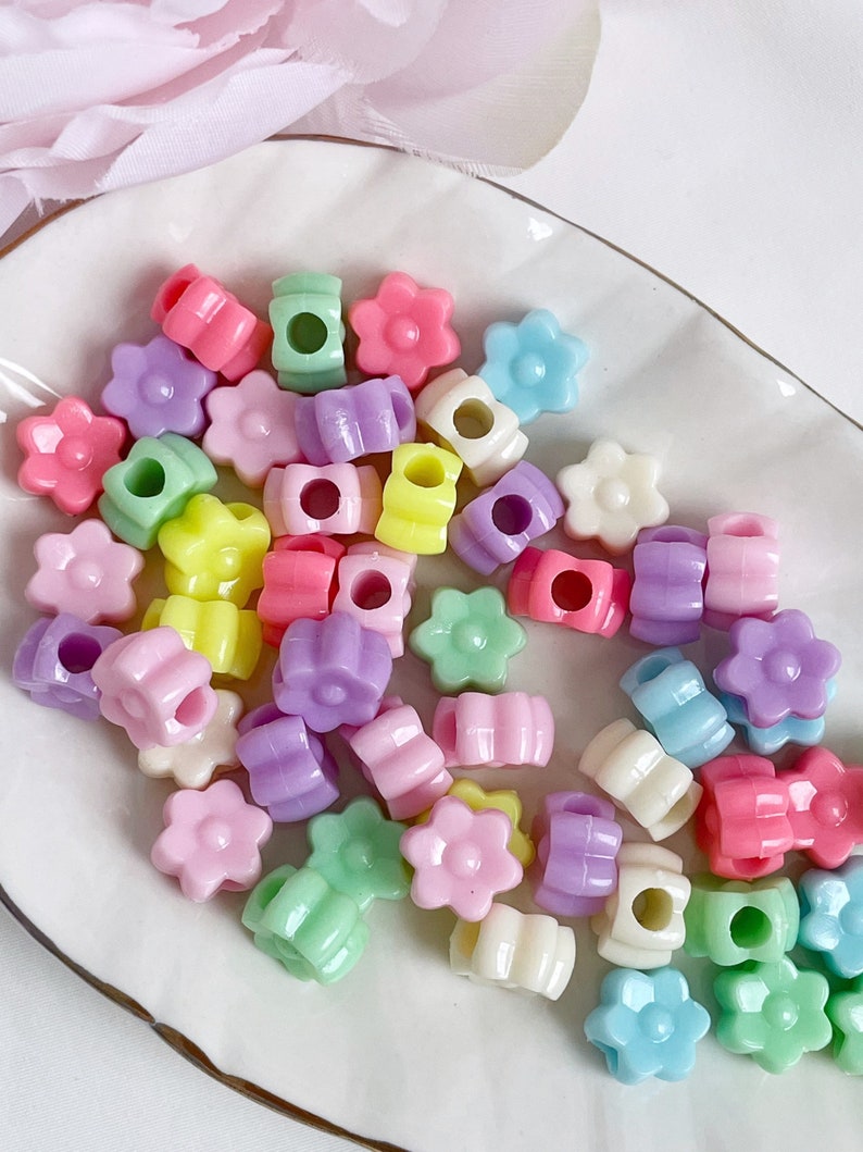 colorful flower beads plastic floral beads large hole 12mm multi pastel kawaii jewelry, x 25 pcs image 1