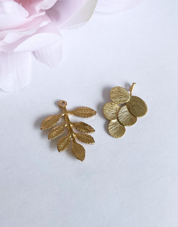 Gold Toned Leaf Pendants Brass Branch Jewelry Findings Leaf Etsy