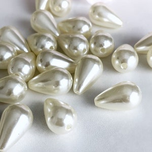 teardrop faux pearl beads pearl drop bead 16mm drilled lengthwise large hole vintage style wedding bridal jewelry, x 20 pcs image 3