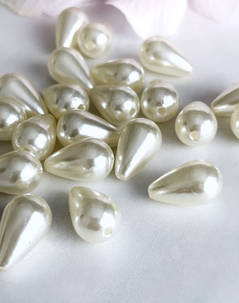 teardrop faux pearl beads pearl drop bead 16mm drilled lengthwise large hole vintage style wedding bridal jewelry, x 20 pcs image 3