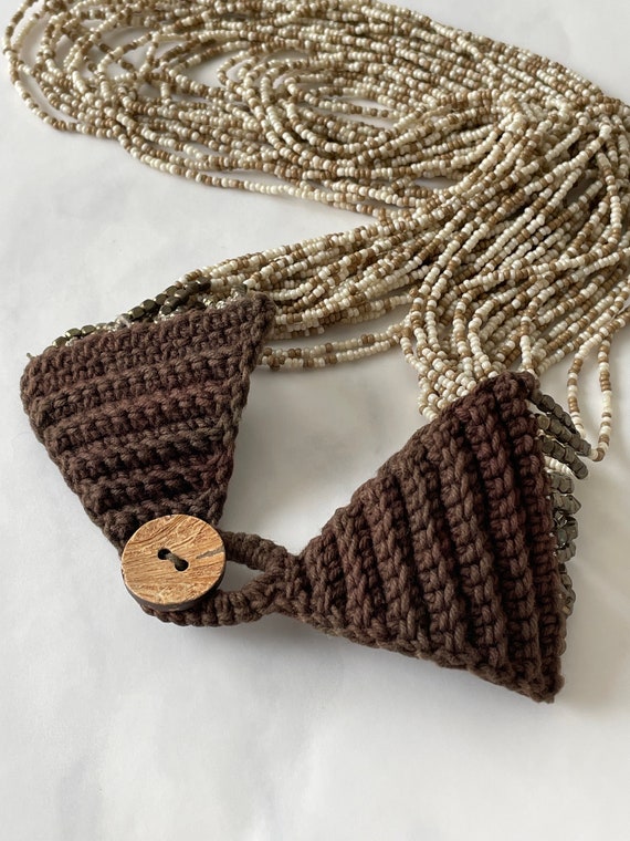 vintage seed bead multi strand statement necklace… - image 6