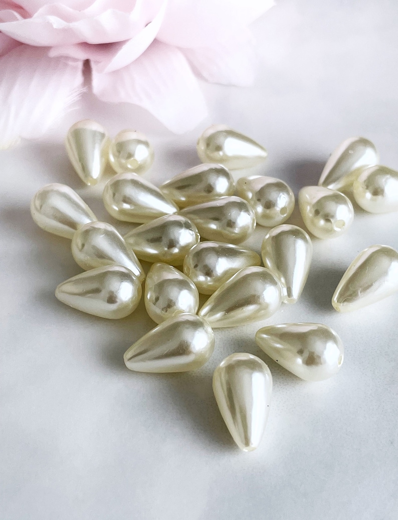 teardrop faux pearl beads pearl drop bead 16mm drilled lengthwise large hole vintage style wedding bridal jewelry, x 20 pcs image 1