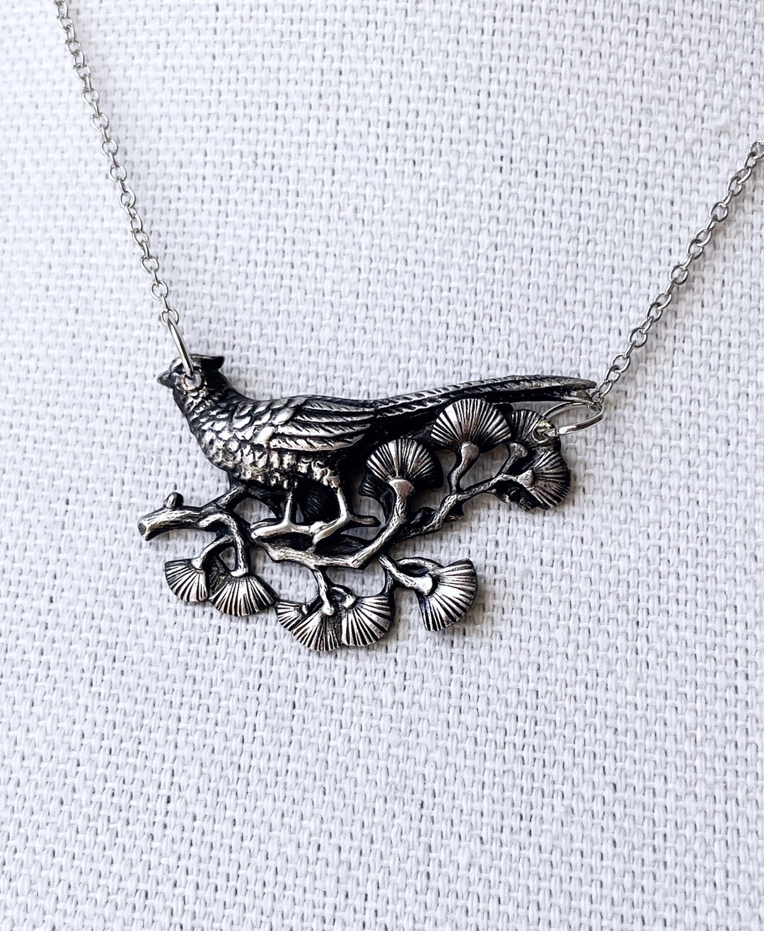 Vintage Bird Necklace Upcycled Art Nouveau Bird Pendant Silver Toned