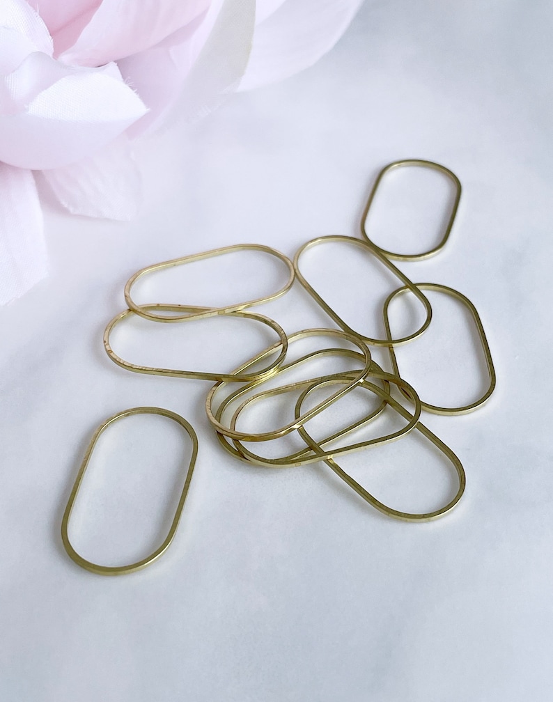 brass oval finding jewelry connector oval hoop earring supplies, x 6 pcs image 3