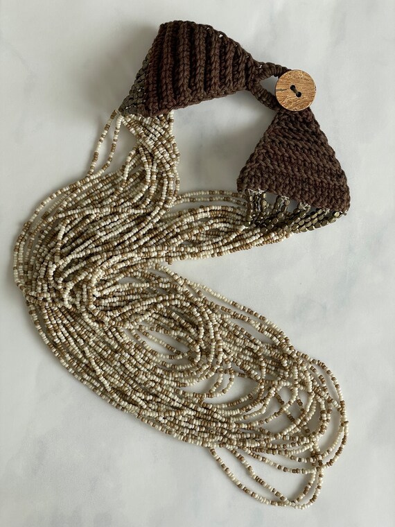 vintage seed bead multi strand statement necklace… - image 3