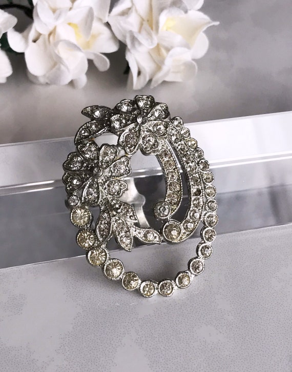 Vintage Rhinestone Floral Dress Clip: Art Deco Jewelry