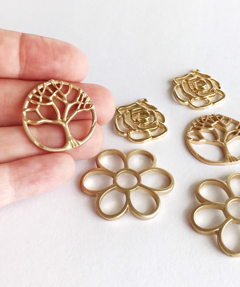 8 pcs gold flower charms gold rose charms gold tree charms flower pendants earring supplies jewelry findings