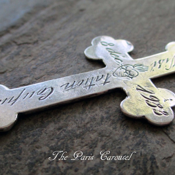 sterling silver plated reproduction nun's cross pendant rosary supply catholic religious french script sacred heart