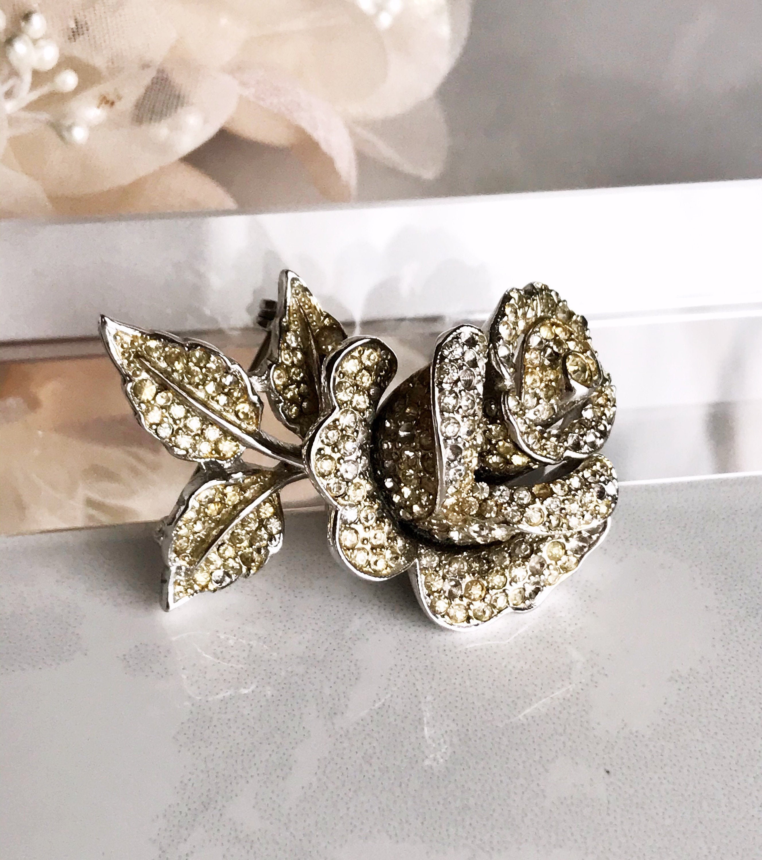 Rhinestone Flower Brooch - Etsy