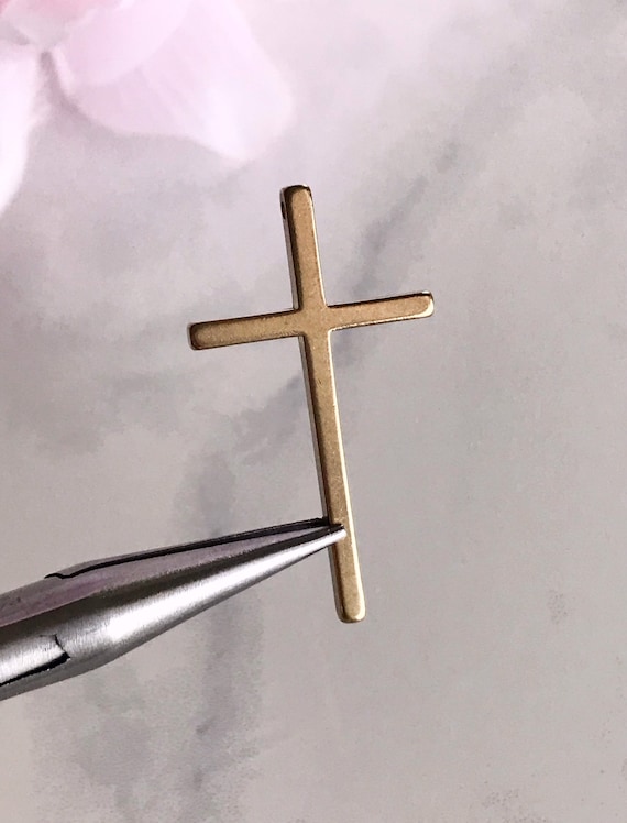 brass cross pendant, large rosary cross, modern religious jewelry