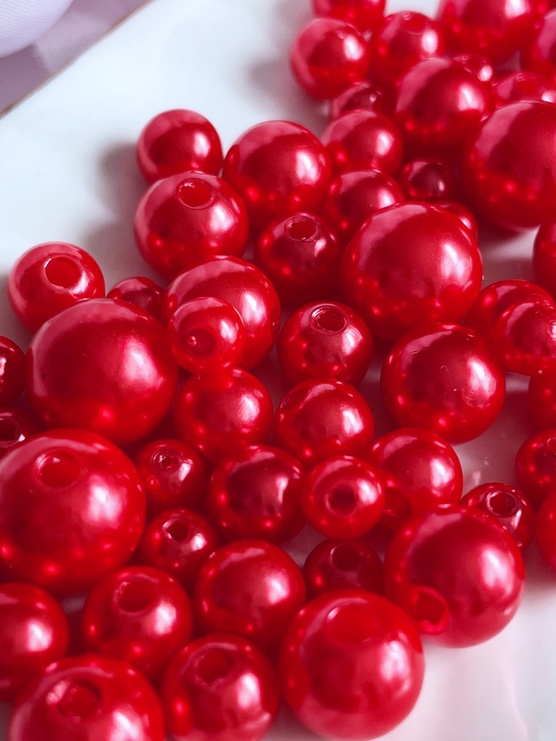 Red Faux Pearl Beads Resin Pearl Beads Mixed Sized Bead Lot 4mm 6mm 8mm