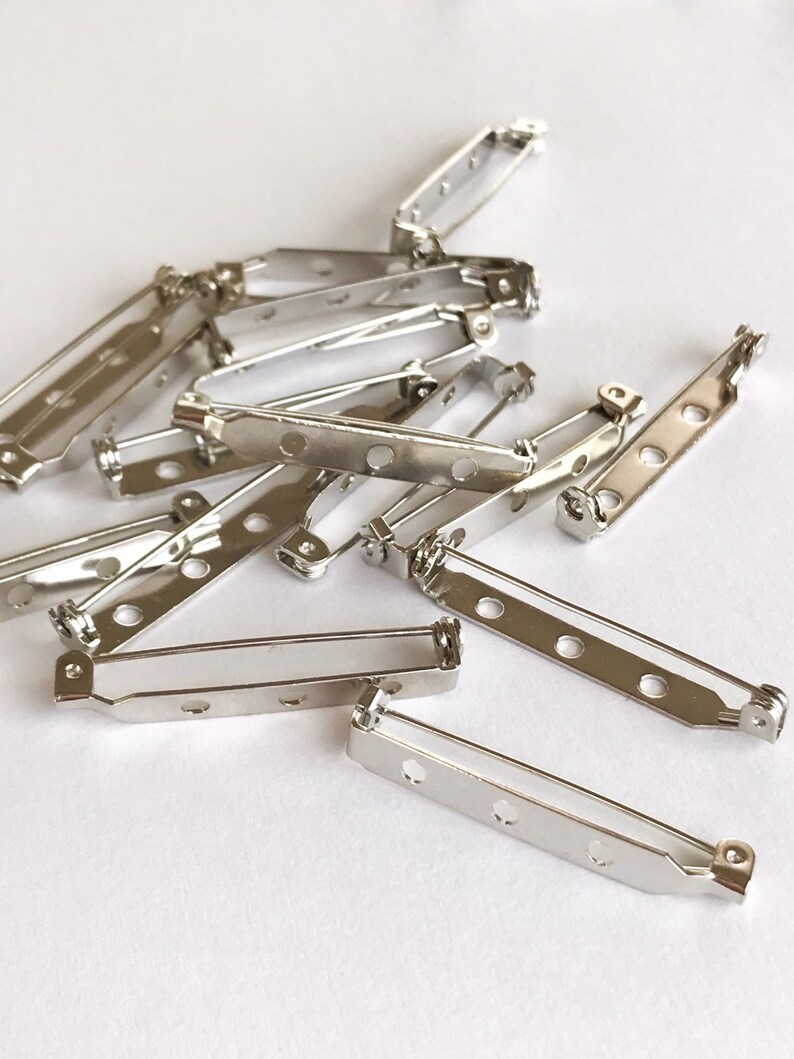 10 pcs pin back glue on brooch x 10 backing 1-12 inch long silver pin jewelry supply