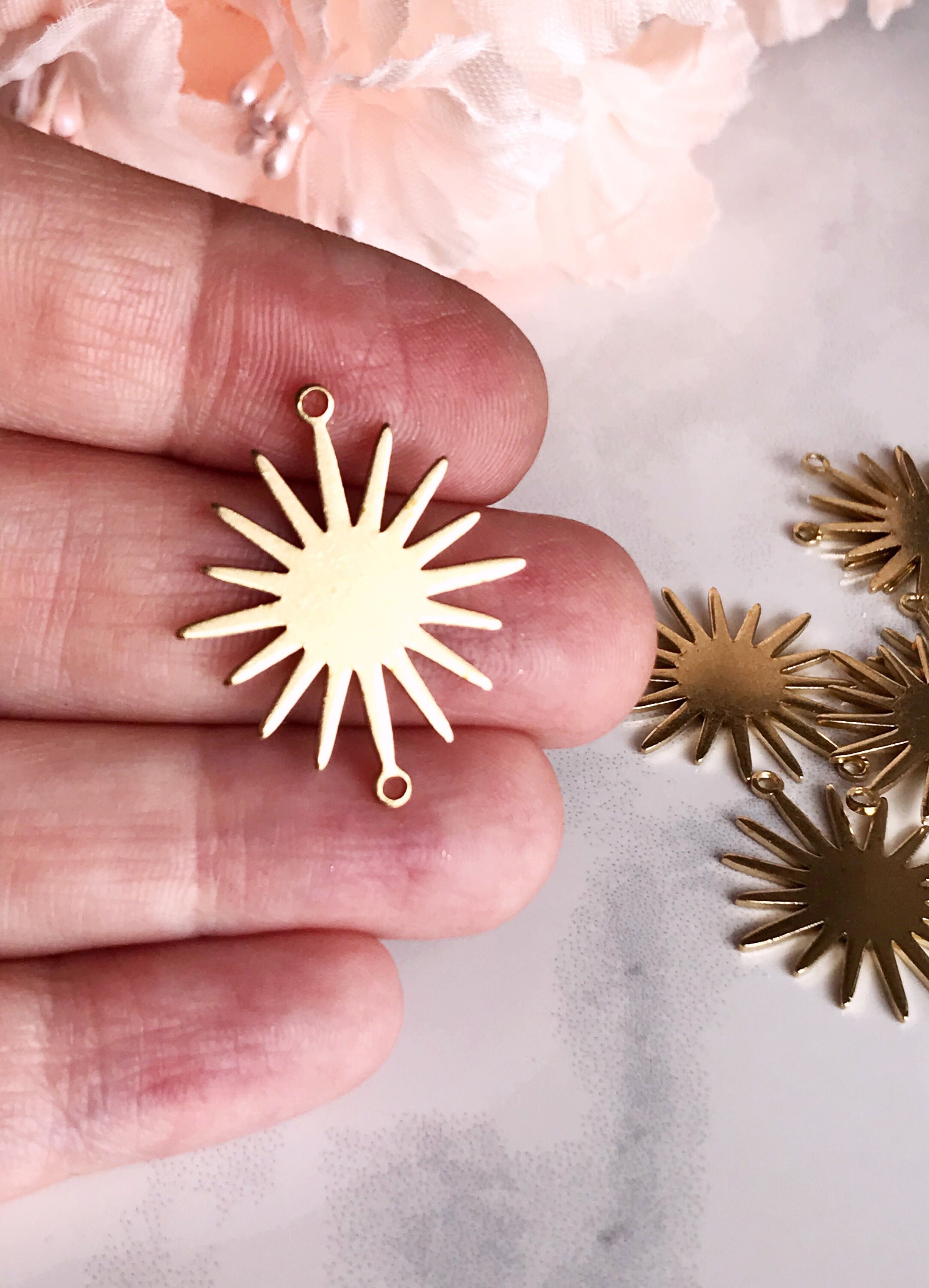 Brass Sun Connectors Brass Star Charms Celestial Jewelry Etsy