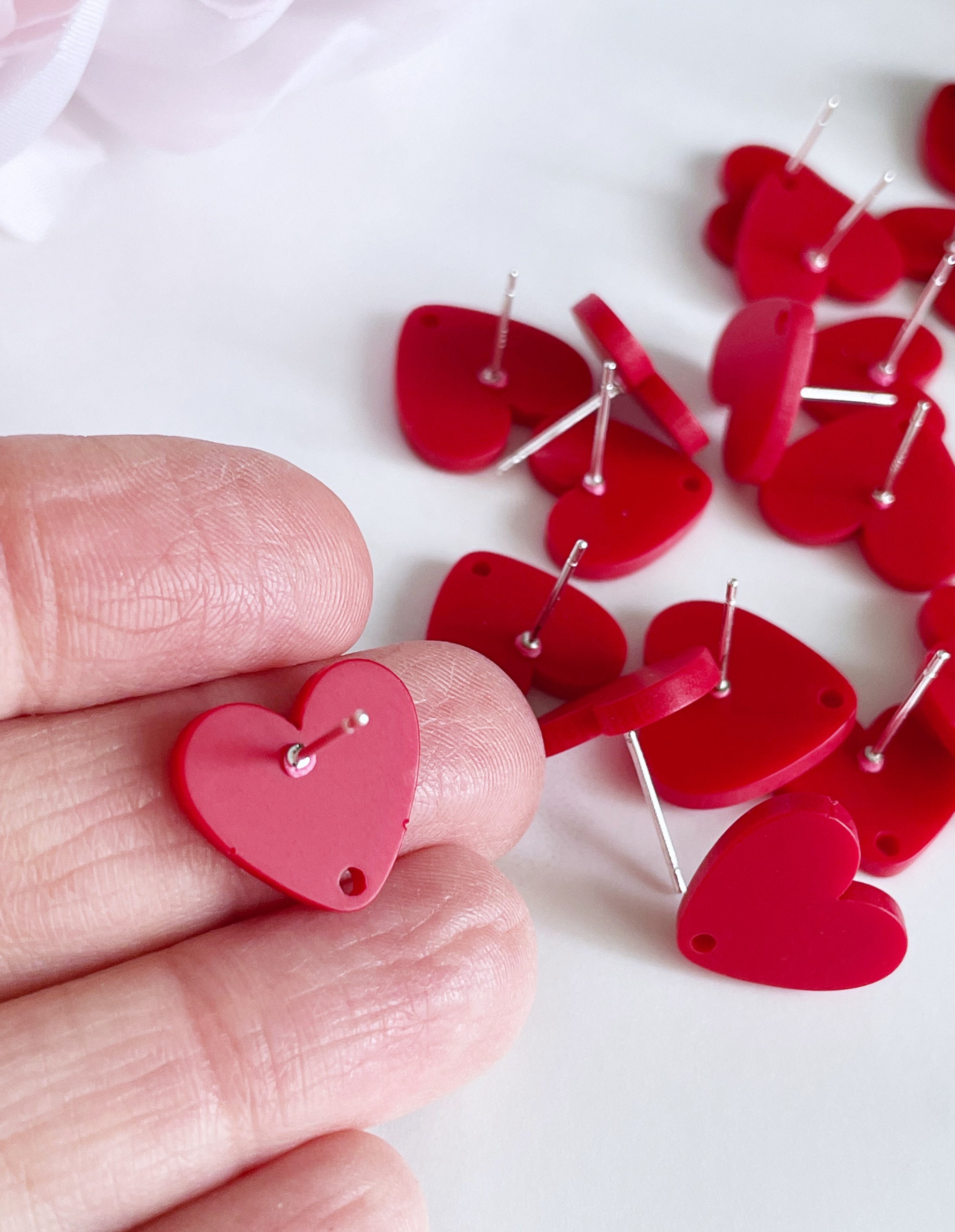 Vintage Orecchini Cuore Rosso Acrilico Orecchini Pendenti Cuore Rosso