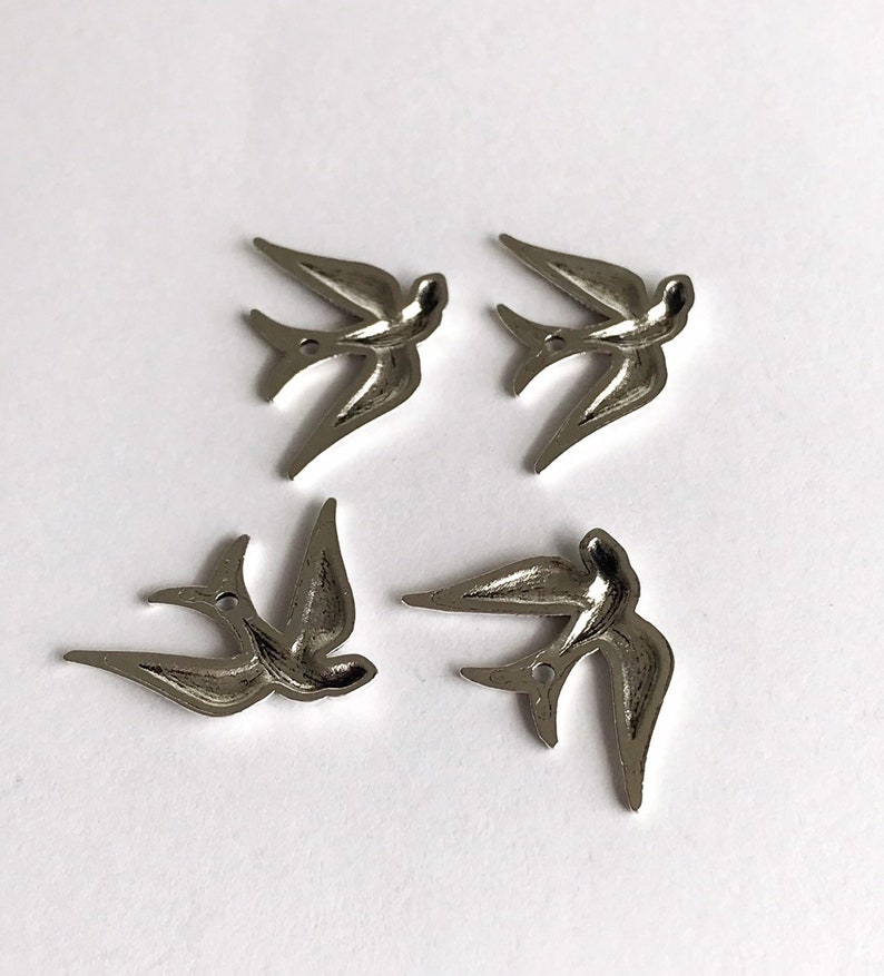 4 pcs silver bird charms x 4 swallow charms flying birds soaring birds silver wings 25 mm birds jewelry supplies