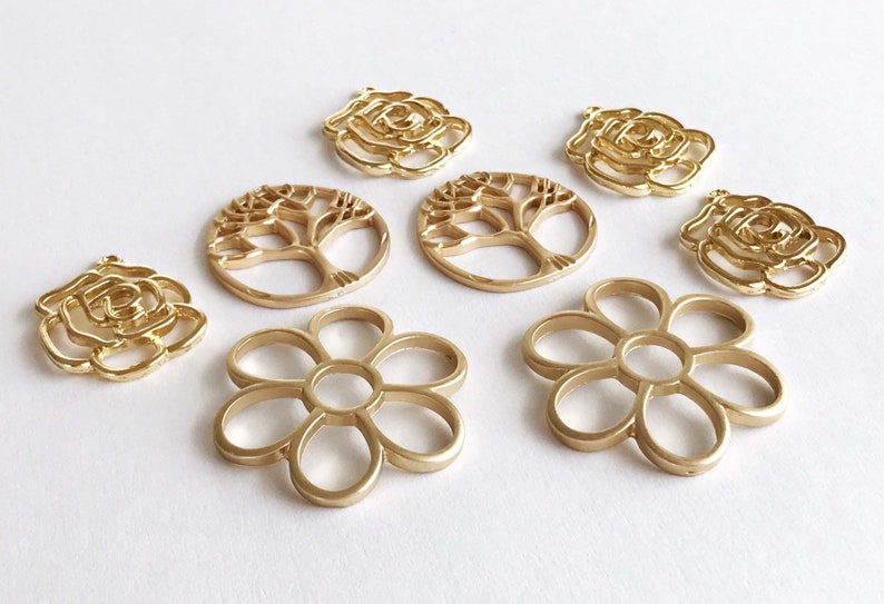 8 pcs gold flower charms gold rose charms gold tree charms flower pendants earring supplies jewelry findings