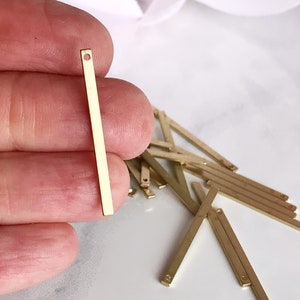 brass stick brass bar stick charm earring dangle stick pendant 30mm one hole jewelry findings, x 10 pcs image 2