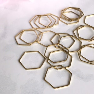 brass hexagon brass polygon 25mm ring x 10 jewelry finding earring hoop geometric charm connector links, x 10 pcs image 3