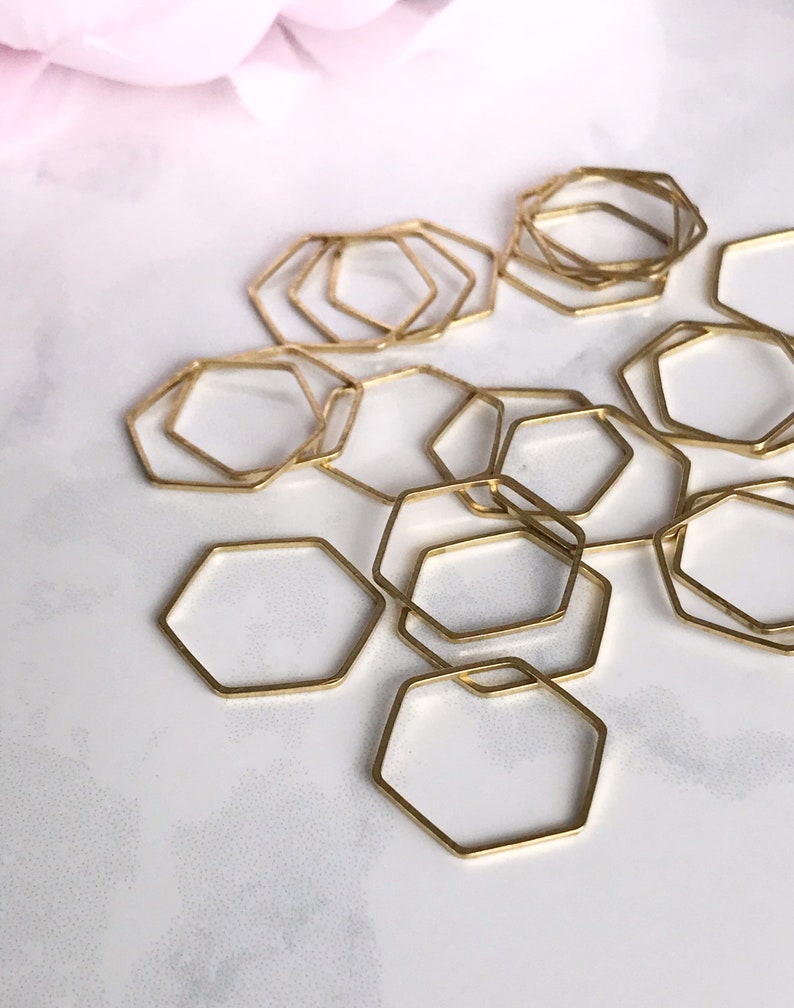 brass hexagon brass polygon 25mm ring x 10 jewelry finding earring hoop geometric charm connector links, x 10 pcs image 3