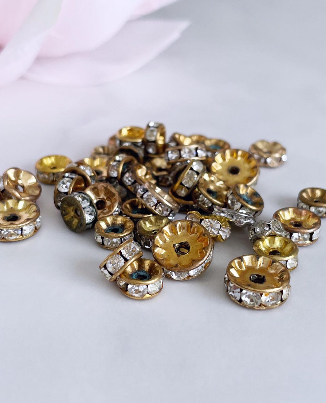 Vintage Rhinestone Rondelles Gold Toned Rhinestone Beads (10 Pcs) - Etsy