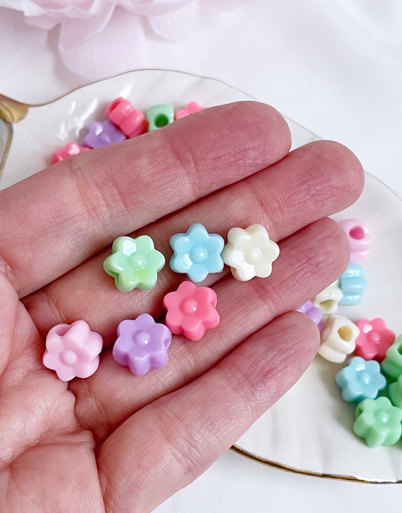 colorful flower beads plastic floral beads large hole 12mm multi pastel kawaii jewelry, x 25 pcs image 2