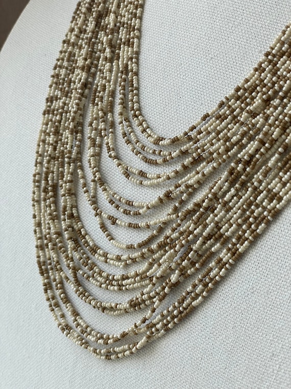 vintage seed bead multi strand statement necklace… - image 2