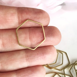 brass hexagon brass polygon 25mm ring x 10 jewelry finding earring hoop geometric charm connector links, x 10 pcs image 2