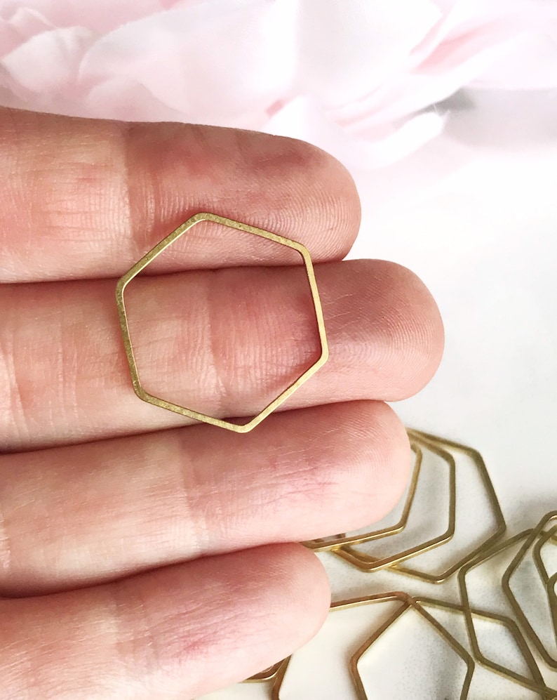 brass hexagon brass polygon 25mm ring x 10 jewelry finding earring hoop geometric charm connector links, x 10 pcs image 2