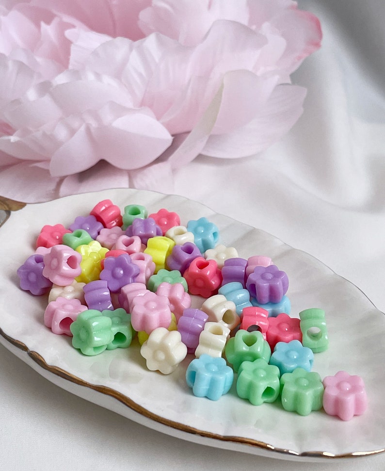 colorful flower beads plastic floral beads large hole 12mm multi pastel kawaii jewelry, x 25 pcs image 3