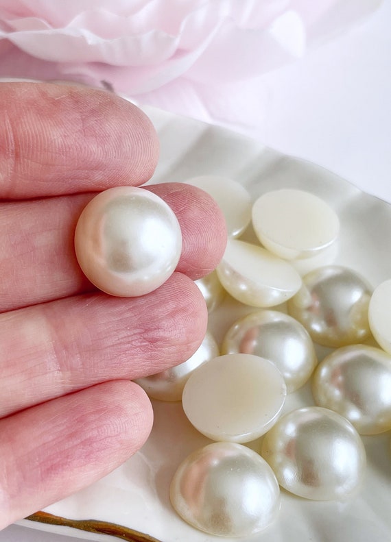 Pearl Cabochons 15mm Flat Back Pearls Faux Pearl Embellishments Decoden  Jewelry Cell Phone Supplies, X 20 Pcs 