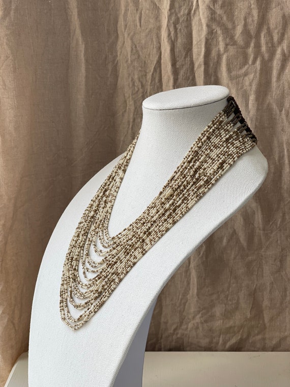 vintage seed bead multi strand statement necklace… - image 8