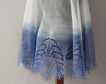 Lace shawl - lace linen shawl in frosty snow white and light blue colors with white beads. Frozen Mountain Ash