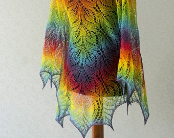 Knit Rainbow triangular shawl, hand knit shawl - Mother day gift idea