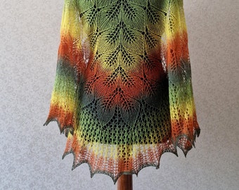 HandKnit wool shawl in fall colours