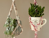 Set of 2 plant hangers - Macrame plant holders made from cotton tshirt yarn