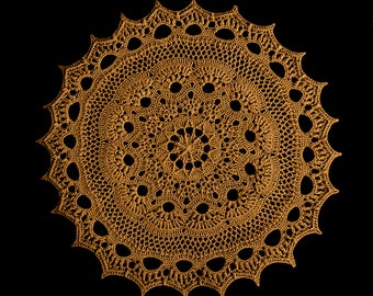 Handmade crochet doily, stylish interior decor in cinamon-brown color