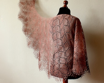 Handknitted Linen lace shawl - rectangular  brown shawl