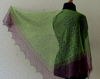 Lace shawl - green and purple lace shawl with blue glass beads