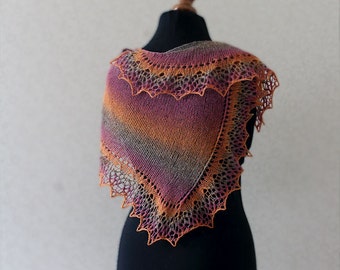 Lace shawl in pink-orange-grey colors, Spring accessory, Gift idea for Mom, Mother day gift idea