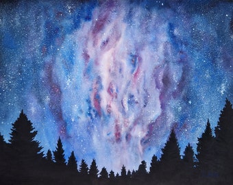 Starry night sky - mixed media drawing