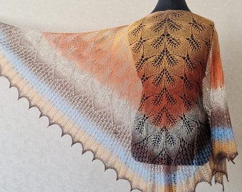 HandKnit wool shawl in fall colours