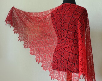 Red lace shawl - ellegant summer wrap- hand knit shawl